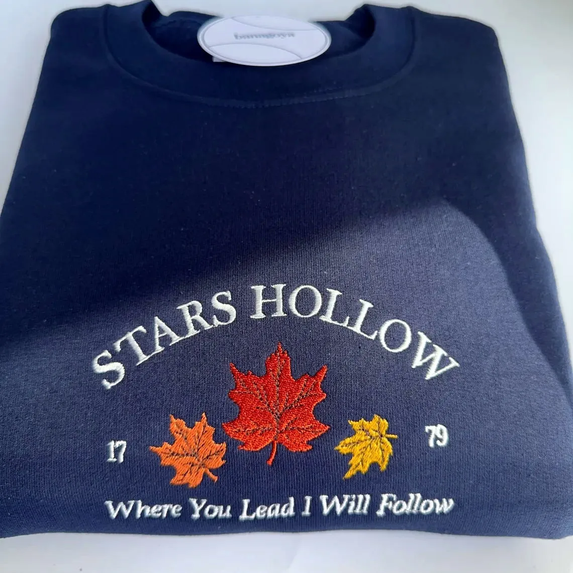 Stars Hollow 1779 Letters Embroidered Crewneck Navy Sweatshirts Female Autumn Loose Thick Fleece Pullover Vintage Style Jumper