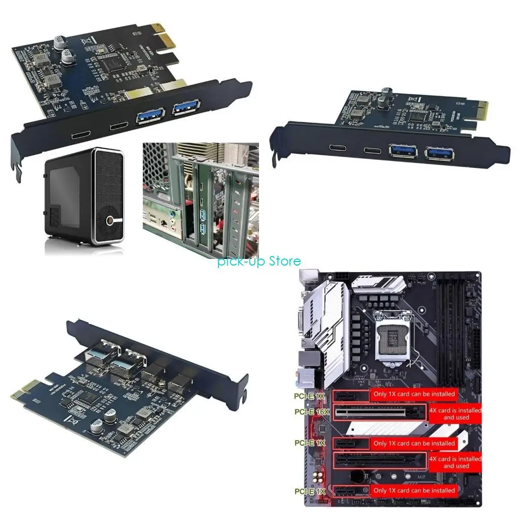 Q5WA USB3.2 Gen1 Expansion Adapter Card 2xUSB A+2xType C Achieve 5Gbps Data Speeds