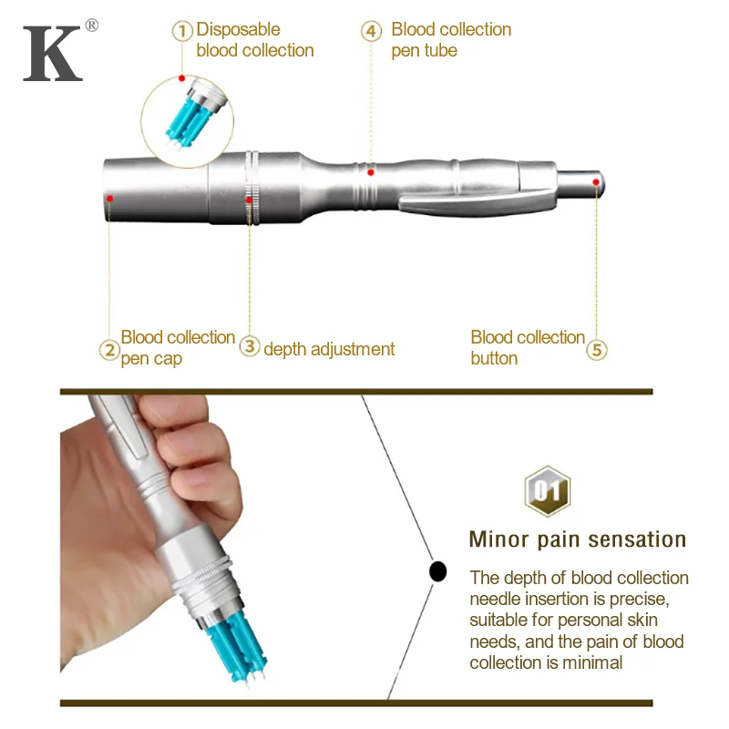 Silver Three-needle Blood Lancing Pen Cupping Acupuncture Massage Device For Blood Test Blood Collection Device Adjustable Depth