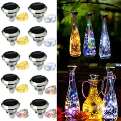 Guirxiété lumineuse solaire pour bouteille de vin en liège, fil de cuivre, étanche, nickel é, jardin, mariage, extérieur, 2m, 20 LED