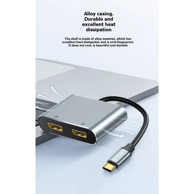 AT82-USB-C To Dual 8K Displayport Splitter Adapter 8K 60HZ Type-C To Displayport Dual Monitor Converter USB-C Displayport Hub