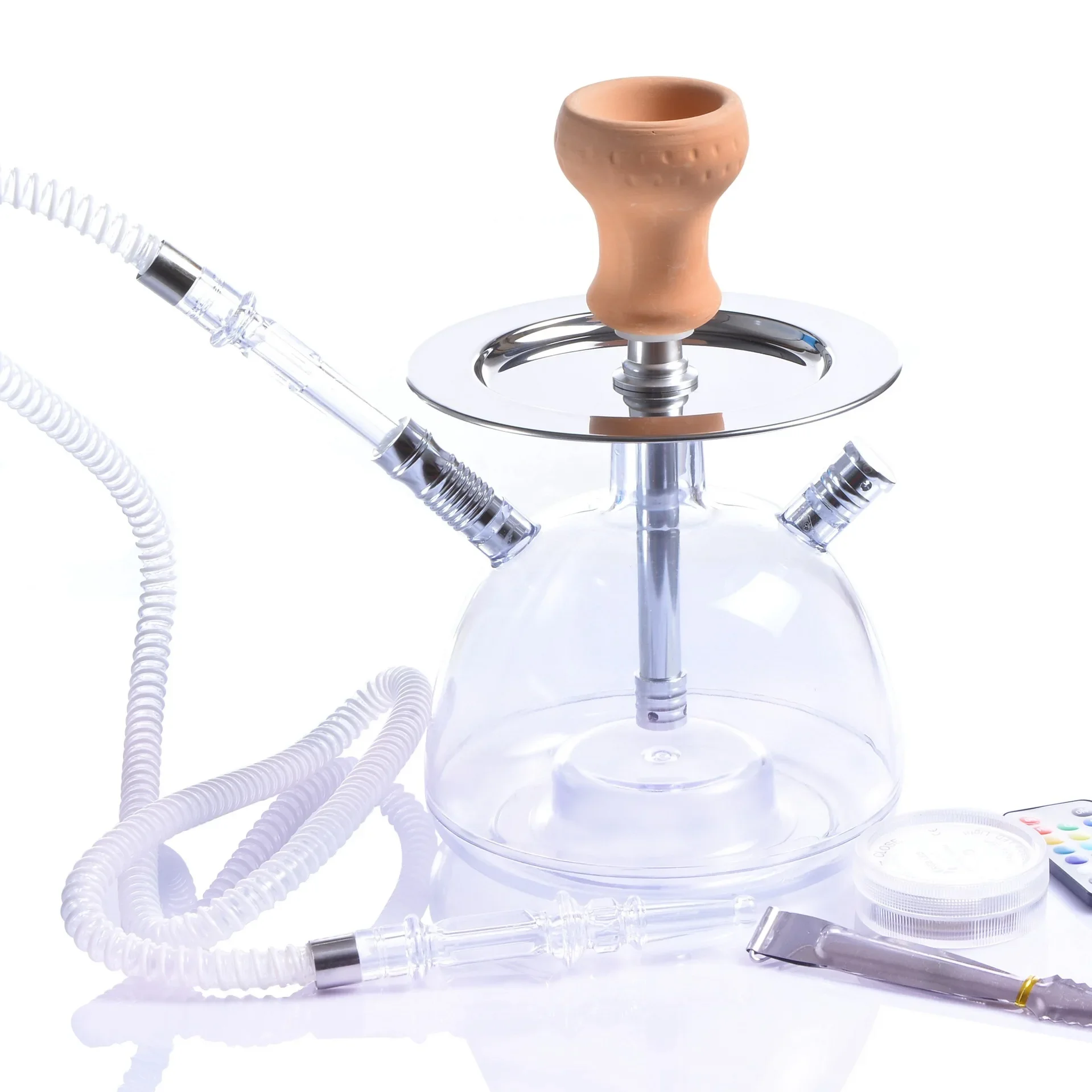 Acrylic Hookah Set LED Light Shisha With Shesha Ceramic Bowl Plastic Hose Metal Charcoal Tongs Water Pipes Narguile Accessories