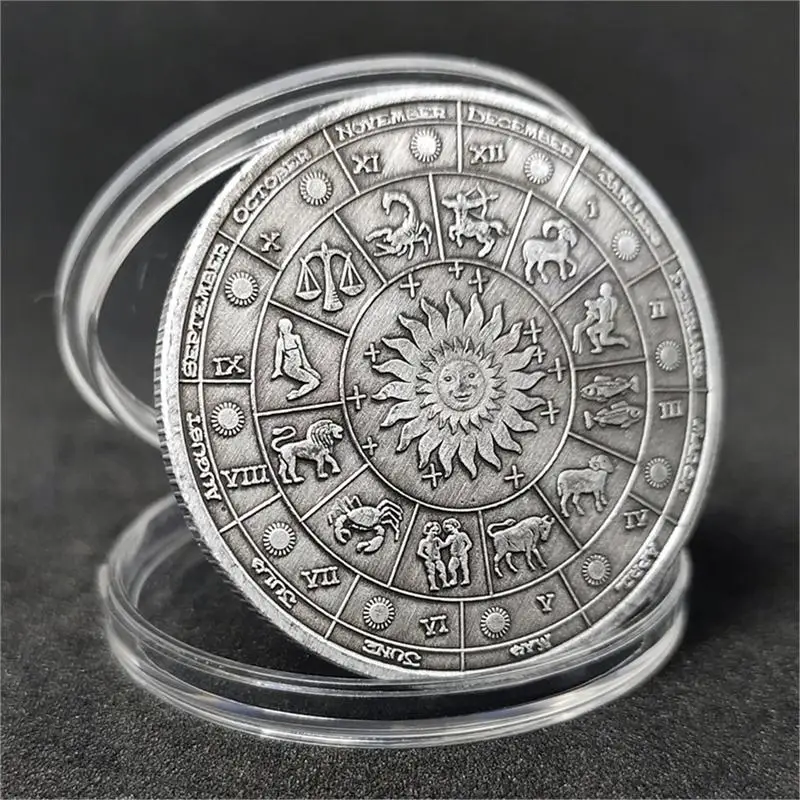 Twelve Constellations Silver Challenge Coin Tuvalu High Relief Antique Silver Coin Colorful Souvenir Coins Collectible Gift Coin