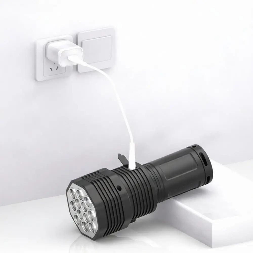 Powerful 12LED Flashlight High Brightness Rechargeable Handheld Torch Aluminum Alloy COB Side Light For Outdoor Camping Hiking