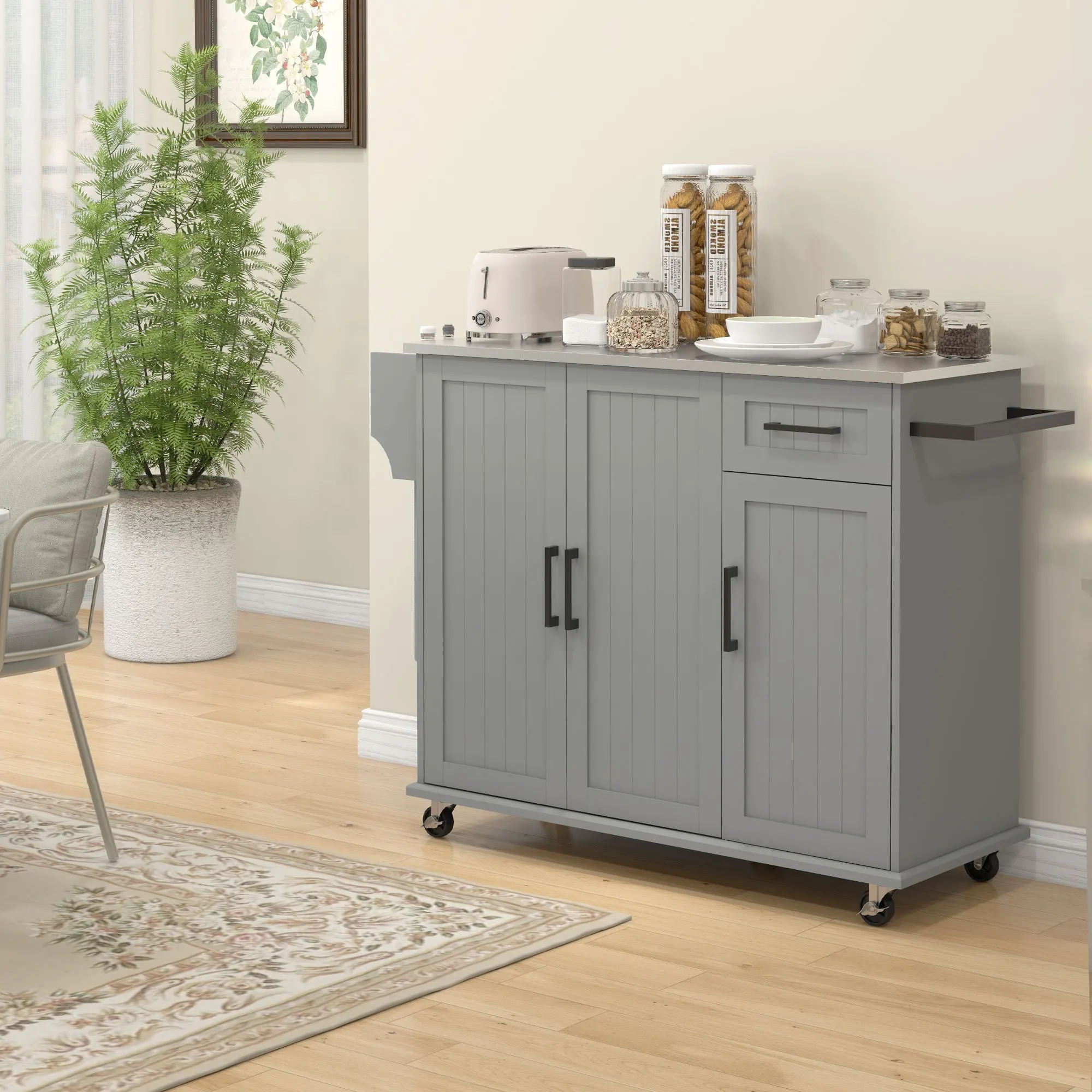 Kitchen Island on Wheels, Kitchen Cart with Wheels, Gray