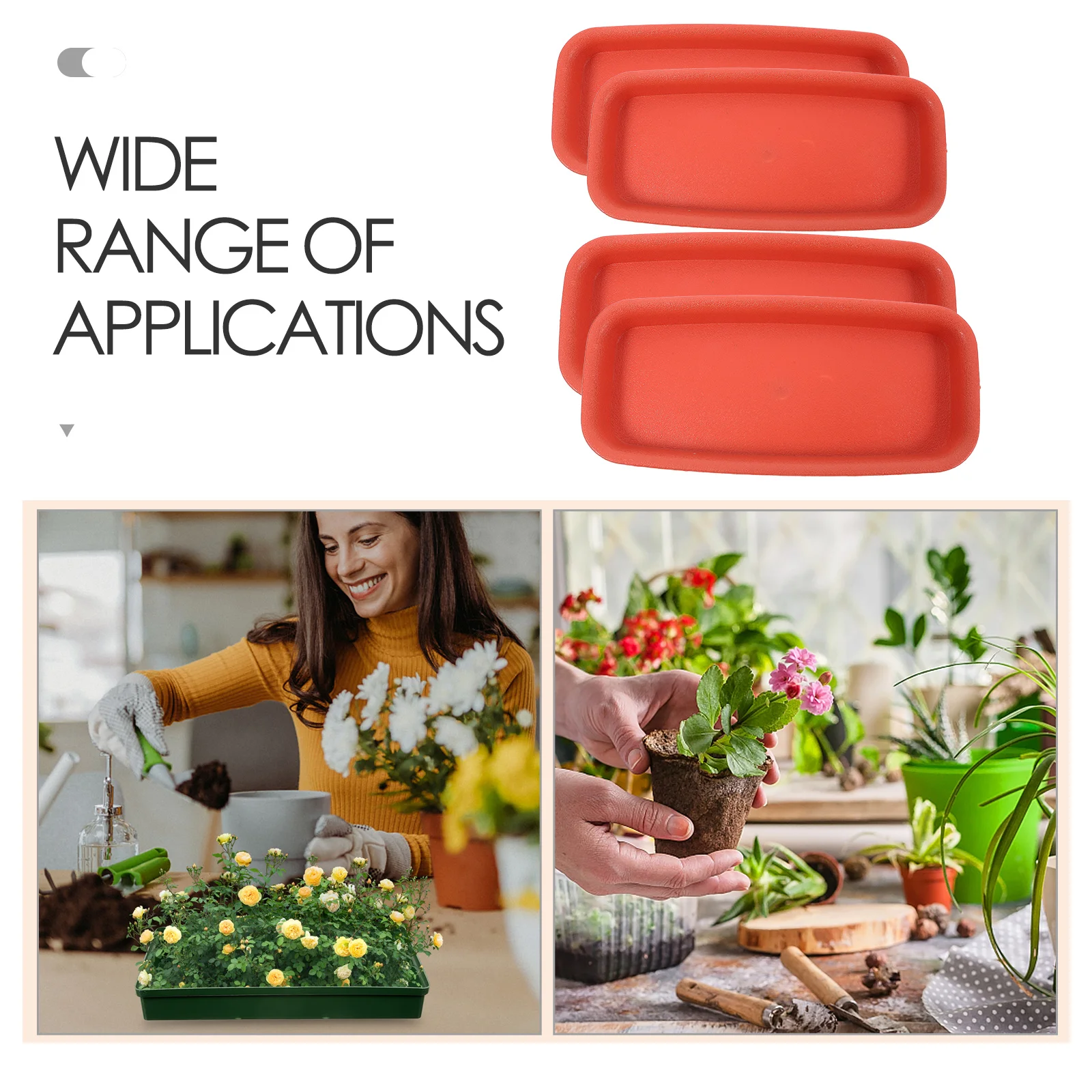 4Pcs Rectangle Plant Saucer Set Deep Groove Waterproof Tray for Indoor Plant Pots Leak Proof Floor Protection Easy Clean Plastic