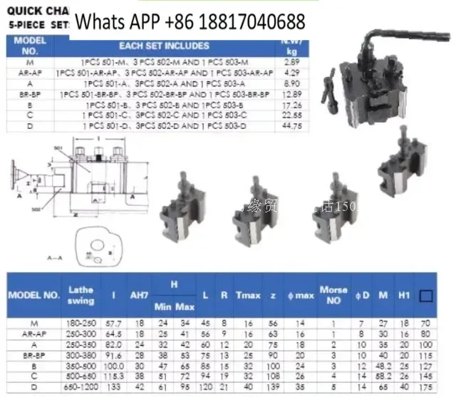 Type B, Italian quick-change tool holder, lathe accessories are integrated with four clips and five pieces. A full set