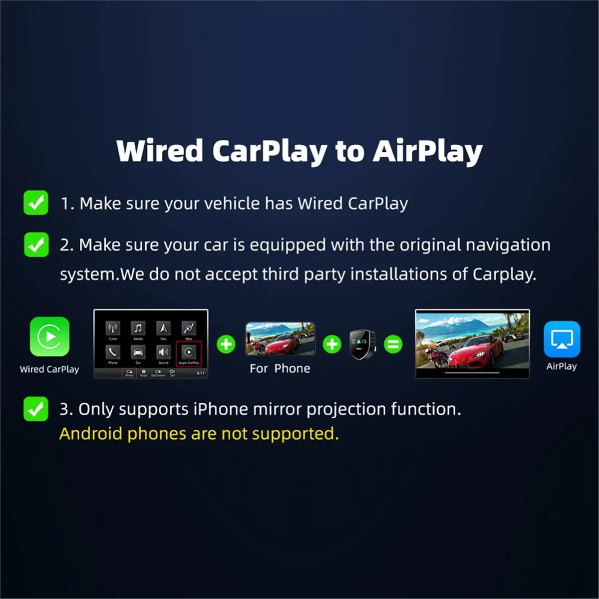 T166C Tools-3in1 Wireless Carplay Adapter Airplay Carplay Android Auto Ai Box Bluetooth 5.2+5Ghz WiFi Wired Carplay to Wireless