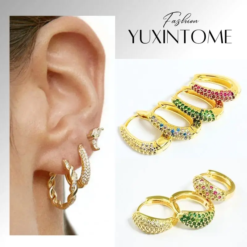 

925 Sterling Silver Needle Exquisite Colorful Zircon Geometry Hoop Earrings for Women Fashion U shape Earrings Fine Jewelry