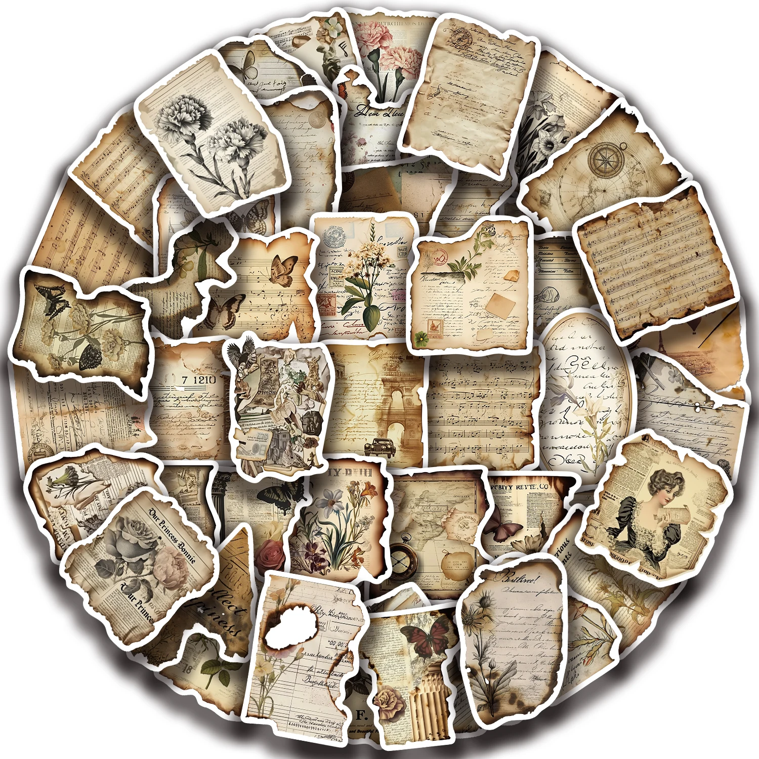 50 pçs retro queimado estética adesivos queima decoração do vintage para scrapbooking portátil geladeira guitarra viagem bagagem