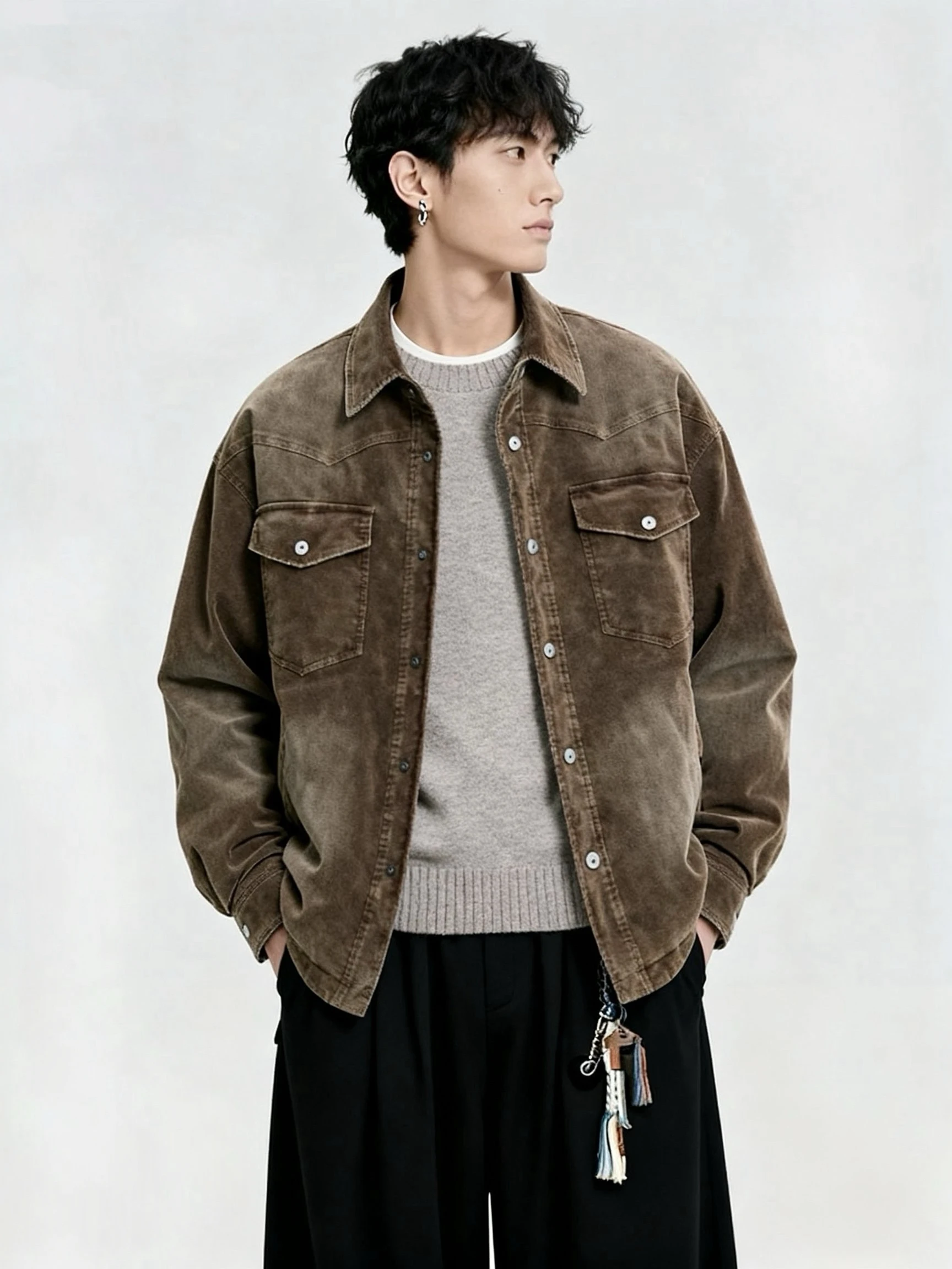 

Retro American Men's Corduroy down Jacket 2025 Winter New Style Maroon Collar Warm Loose Fashionable Casual City Wear