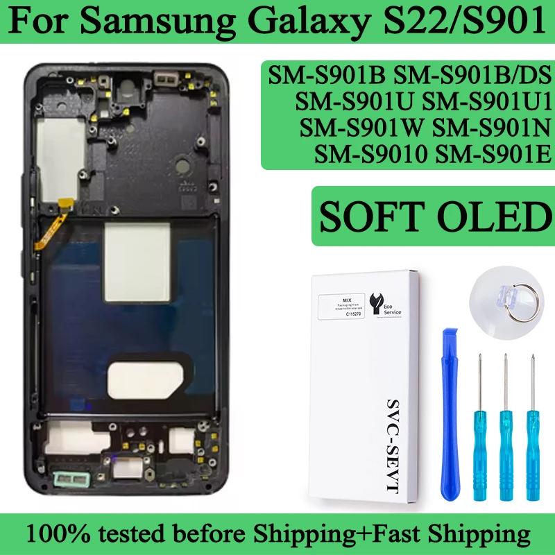 6.1'' SM-S901B S901B/DS Soft OLED Lcd For Samsung Galaxy S22 Display Touch Screen Digitizer Panel Assembly Lcd Screen With Frame