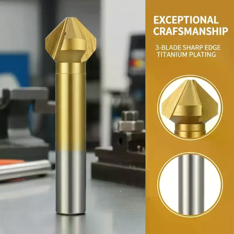Deburr Edges Smoothly! Chamfering End Mill Cutter 3 Flute Round Shank, 90 Degree HSS Countersink Tapered Drill Bit