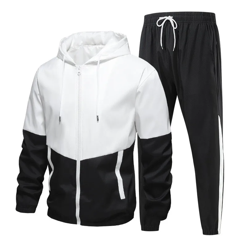 Spring and Autumn Men's Hooded Sports Leisure 2-piece Sets New Fashion Jacket and Pants Hip Hop Casual Running Sportswear Men