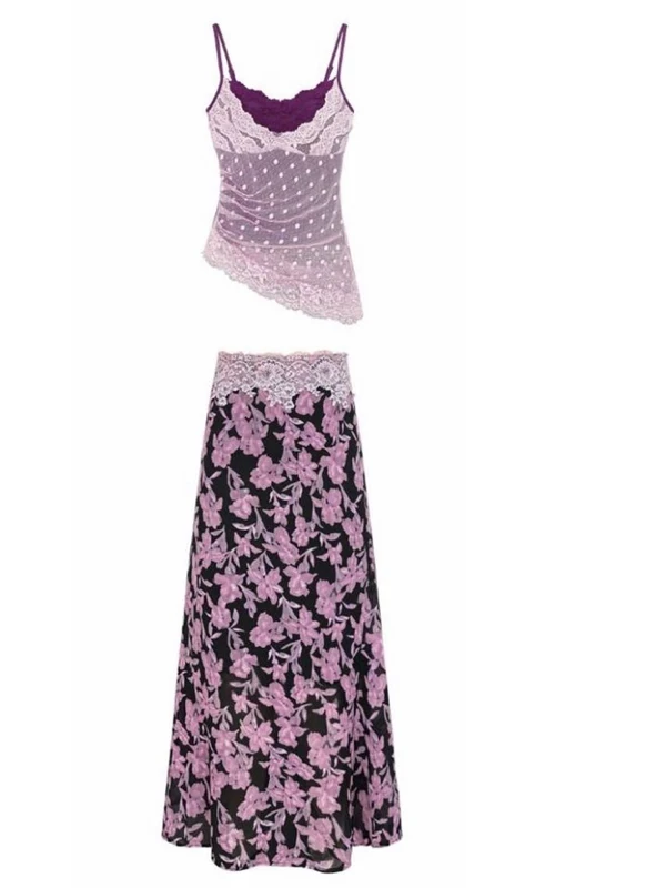 

Summer Pure Desire Polka Dot Lace Strap Vest Women's Gentle Floral f Skirt Open Cardigan Set ort Sve Overhead Fit