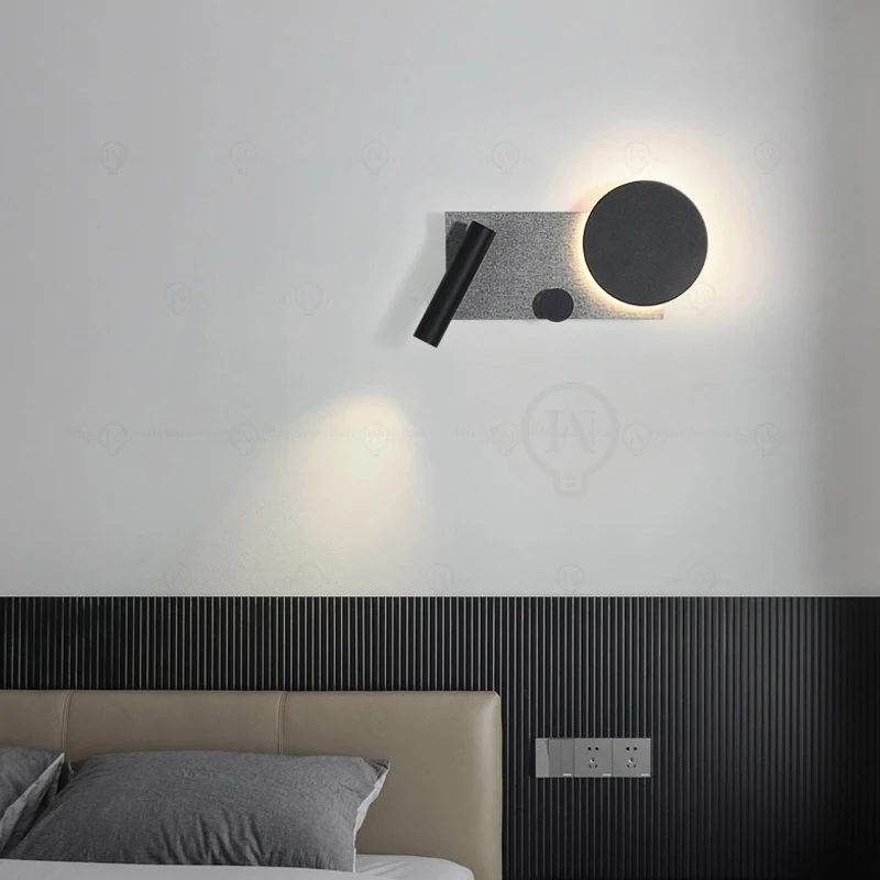 Black Modern Nordic LED Wall Lamp With Switch Angle Adjustable Spotlight for Bedroom Bedside Study Home Decoration Lighting