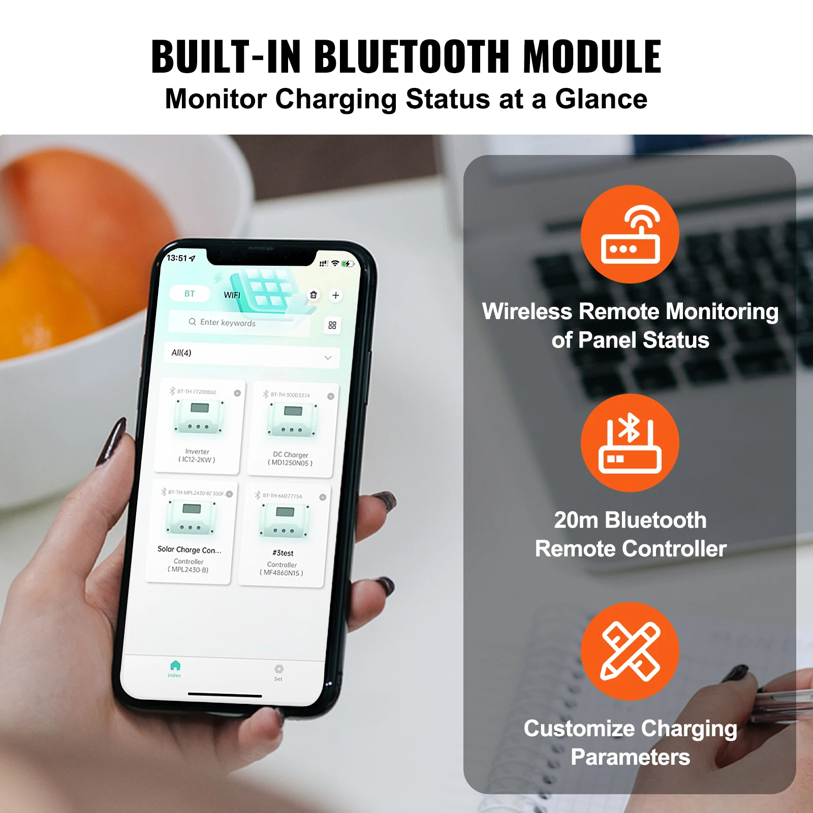 Imagem -04 - Vevor-mppt Controlador de Carga Solar 30a 40a 50a 12v 24v Auto dc Input Módulo Bluetooth para Agm Selado Bateria de Lítio Carregamento