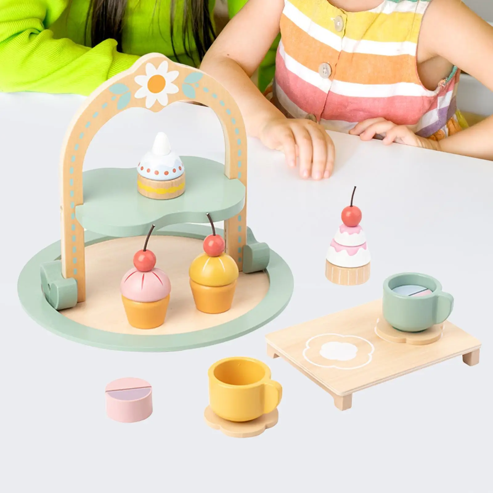 

Wooden Dessert Cake Toy Life Skills Tea Party Set for Kids Birthday Gift