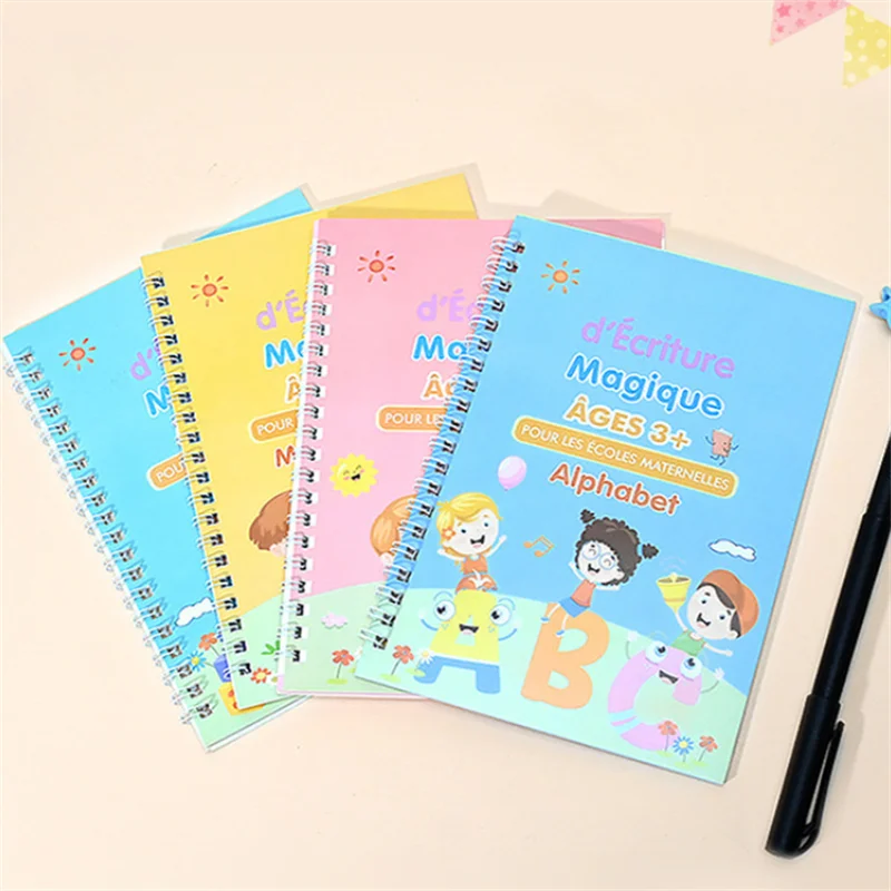 1/4PCS Sank Magic Practice Copybook Pen Preschools Kids Calligraphy English Verison Free Wiping Children Reusable Writing Book