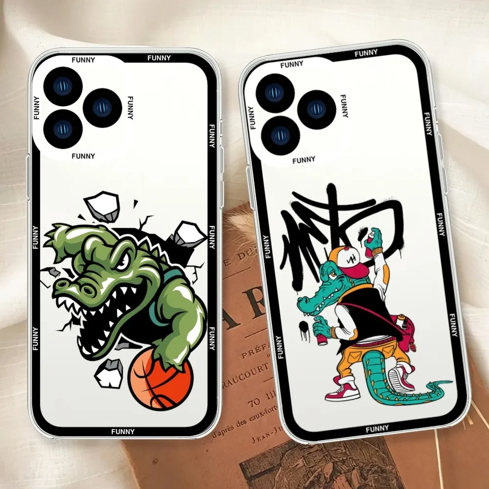 Funny Graffiti Crocodile Cute Phone Case For iphone 11 12 13 14 15 Mini Plus Pro Max Transparent Shell