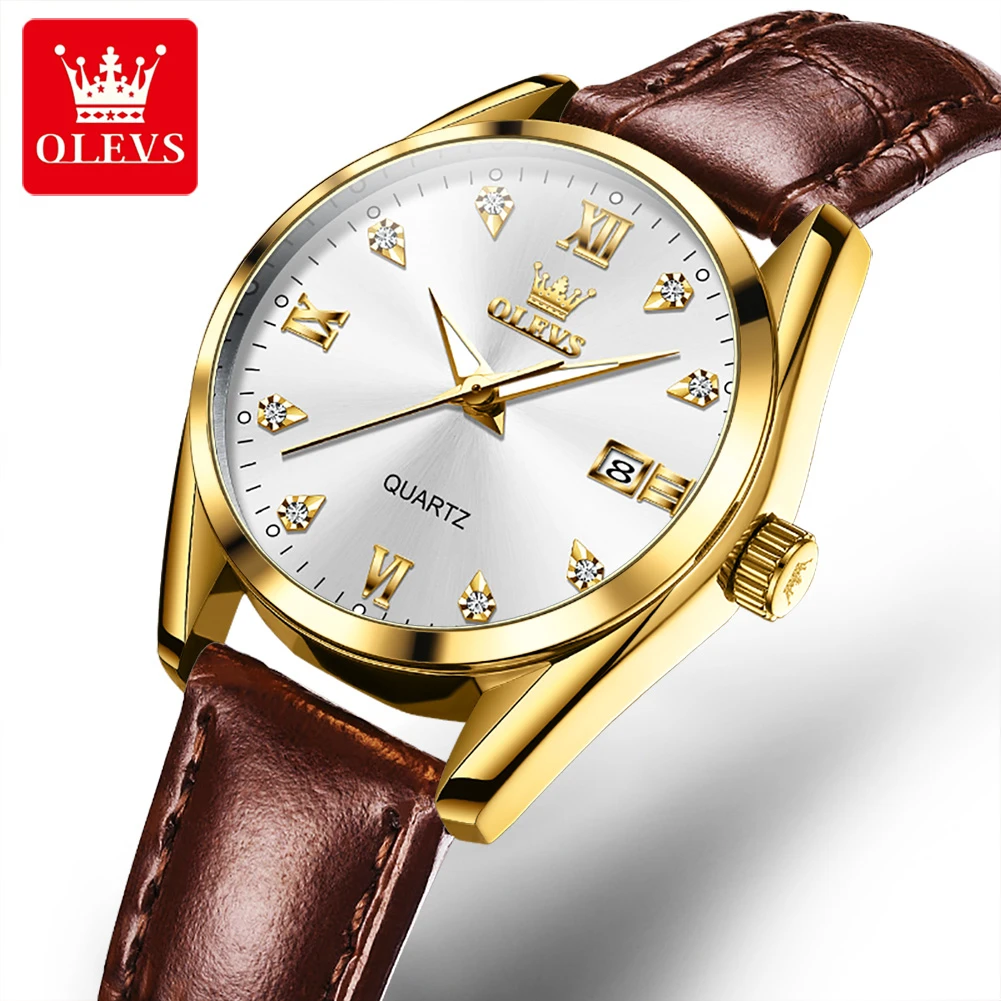 

OLEVS 5522 Quartz Simple Watch Round-dial Leather Watchband Calendar Luminous