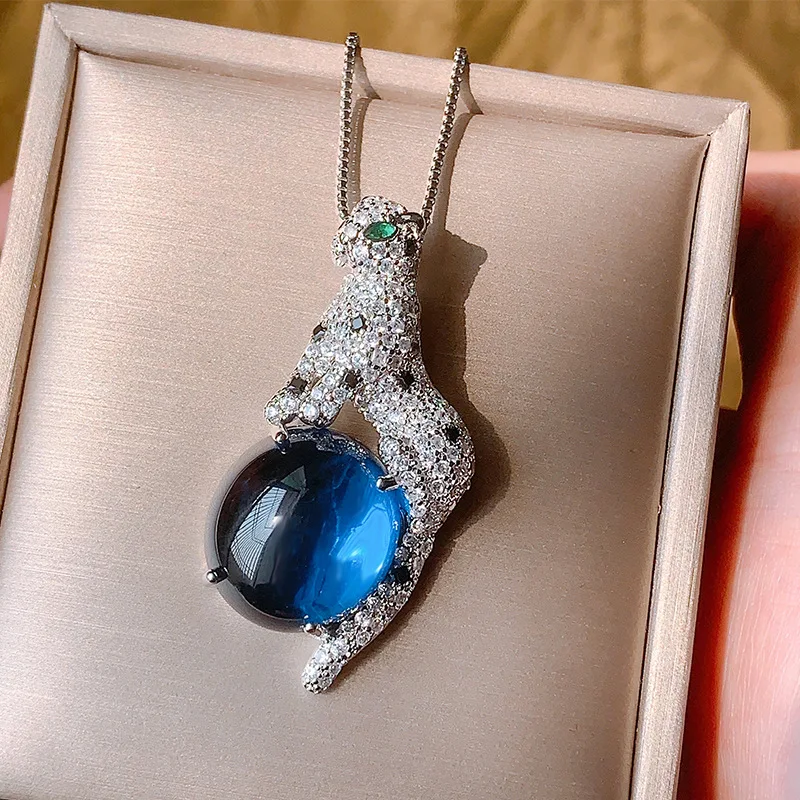 New Jewelry European and American Retro Gemstone Simple Leopard Luxury Inlaid Main Stone 18*20