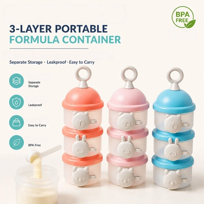 Portable Formula with Three Separate Powder Compartments and Carry Handle for Home Feeding and Travel A2UB