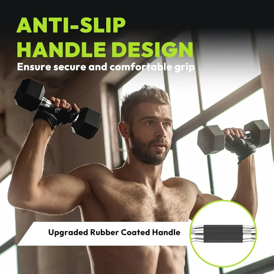 مجموعة دمبل سداسية 105-180 رطل، دمبل لياقة بدنية مطاطية مغلفة للمنزل وصالة الألعاب الرياضية، تصميم مقبض غير قابل للانزلاق لآمن ومريح