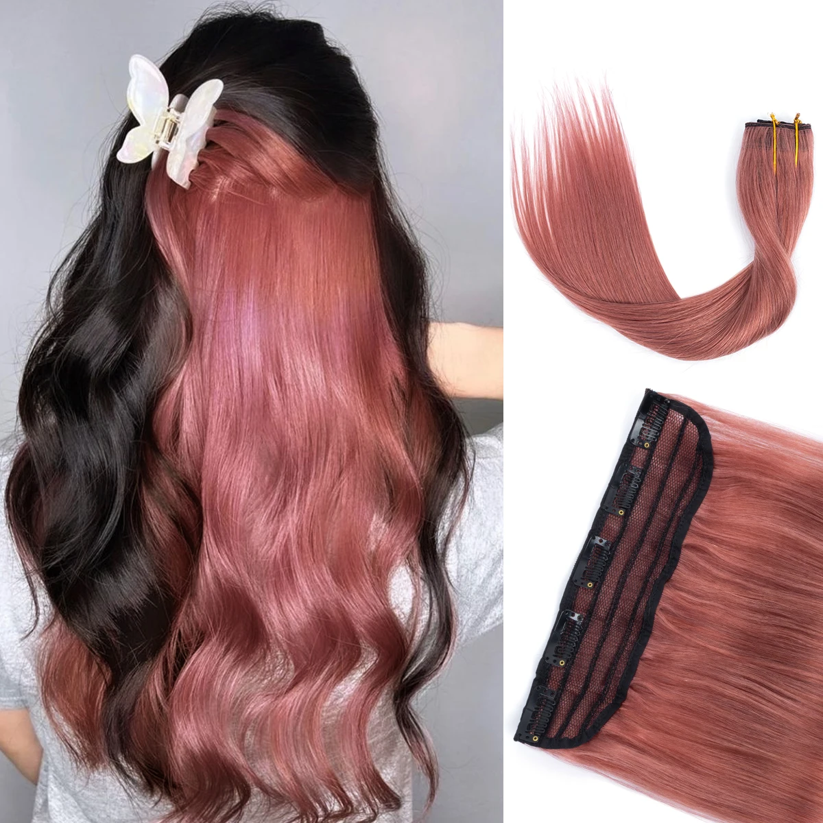 MRS HAIR Peek a boo Hair Color One Piece Clip in Hair Extensions Straight 5 Clip 100% Human Hair Extension Straight hair