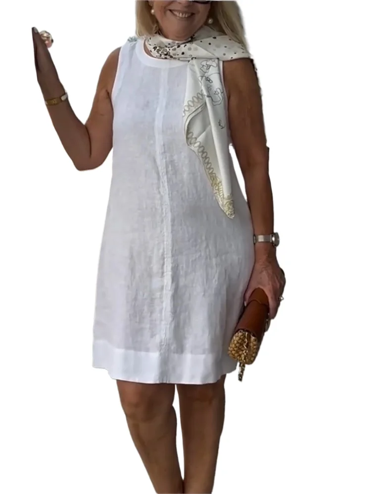 

New Summer Women's Casual Solid O Neck Dress Fashion Elegant Casual Loose Beach Party Mini Dresses Robe Femme Womens Clothing