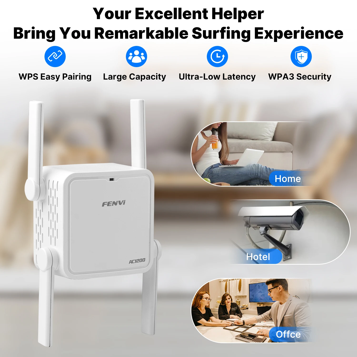 FENVI 1200Mbps Dual Band WiFi Repeater 2.4G/5GHz Wireless Signal Booster Extender AP Router with US Plug for Home Office