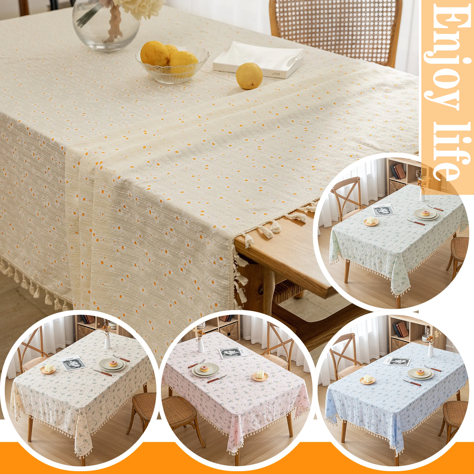 

Romantic Pompom Tablecloth Rectangle Boho Jacquard Dust-Proof Table Cover for Kitchen Dinning Living Room Tabletop Decorations