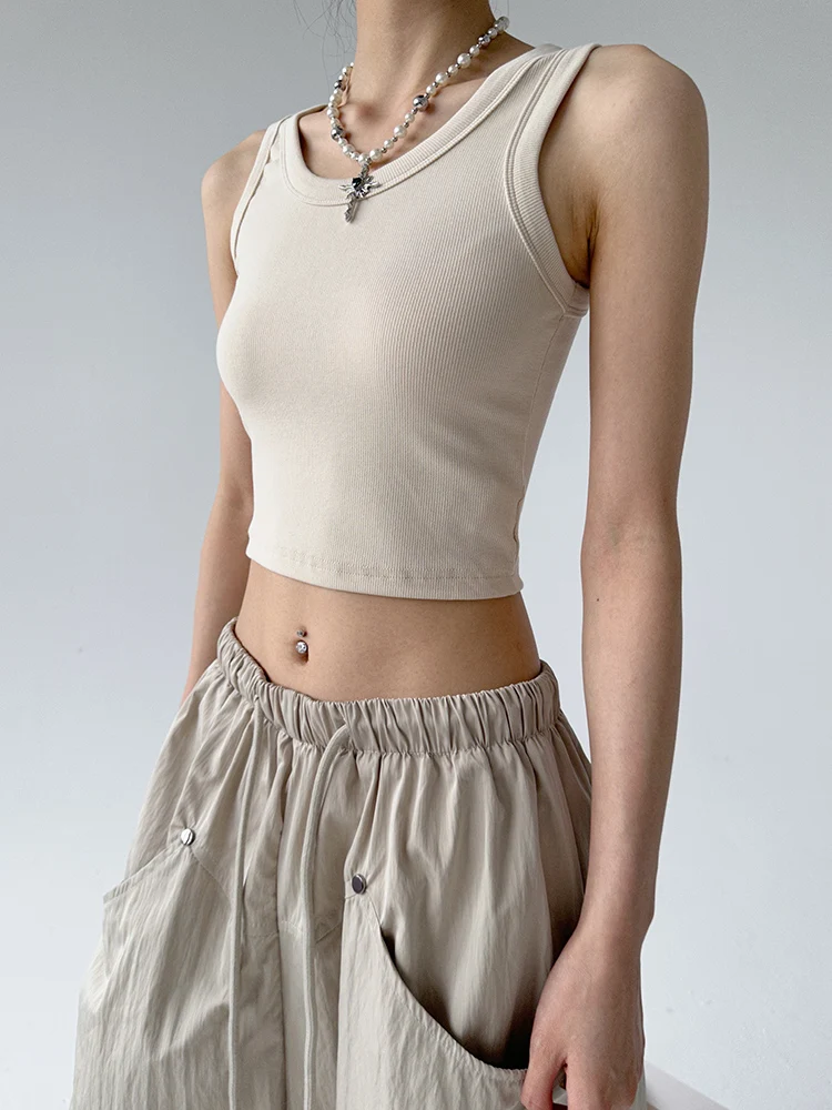 سترة نسائية صيفية 2025 بحزام صغير بدون أكمام بطبقة أساسية ملابس داخلية لباس خارجي يغطي صدر جانبي أمريكي عريض...