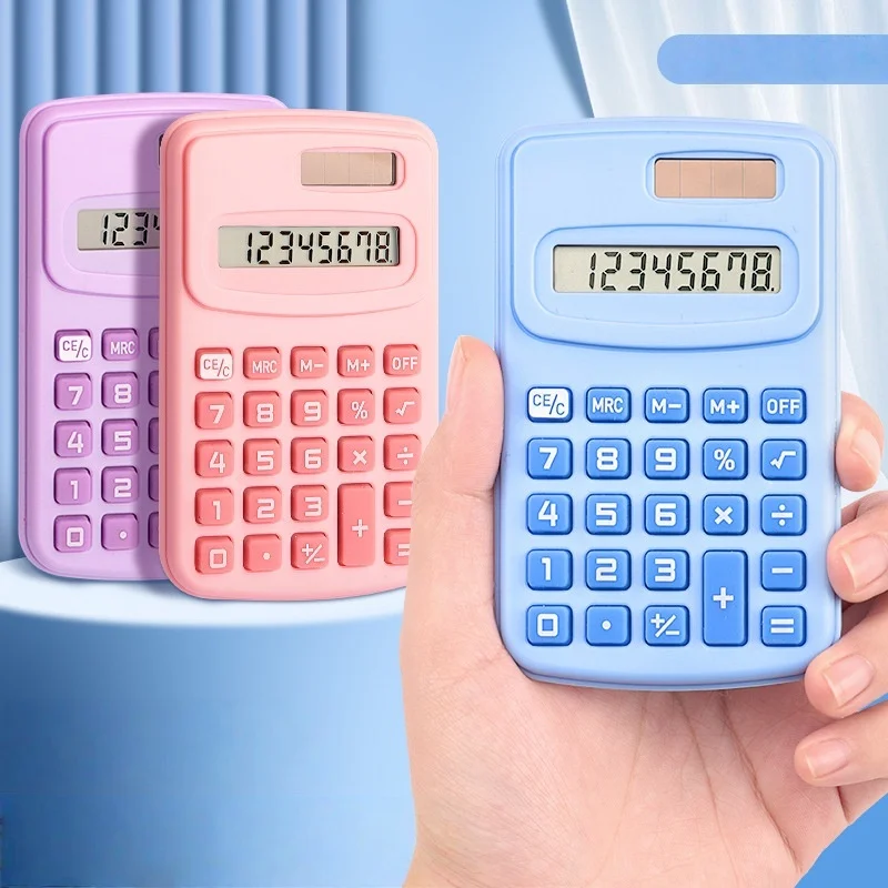 آلة حاسبة ملونة معكرونة مكونة من 8 أرقام، جهاز إلكتروني صغير محمول لامتحان الطلاب يعمل بالطاقة الشمسية