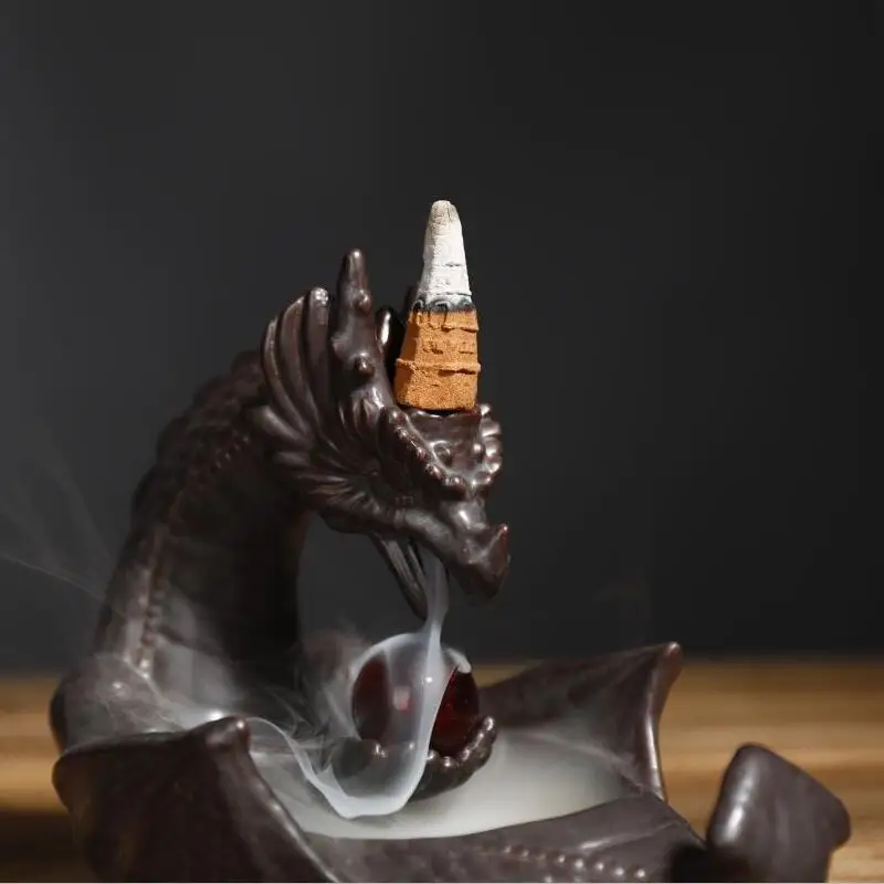 Gift Incense Cones Dragon Handmade Craft FengShui Ball Ceramic Censer Home Decor Offfice Ornament Ashtray