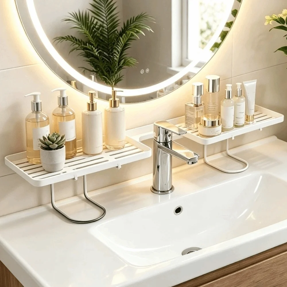 

Universal Bathroom Storage Rack Mesh Iron Art Faucet Storage Shelf Non-punching Water Drainage Sink Shelf Box Kitchen
