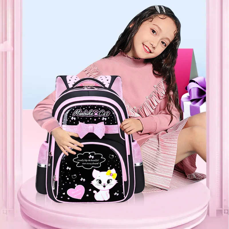 Crianças bonito sacos de escola para meninas ortopédicos escola primária crianças estudantes mochila gato dos desenhos animados com lápis caso