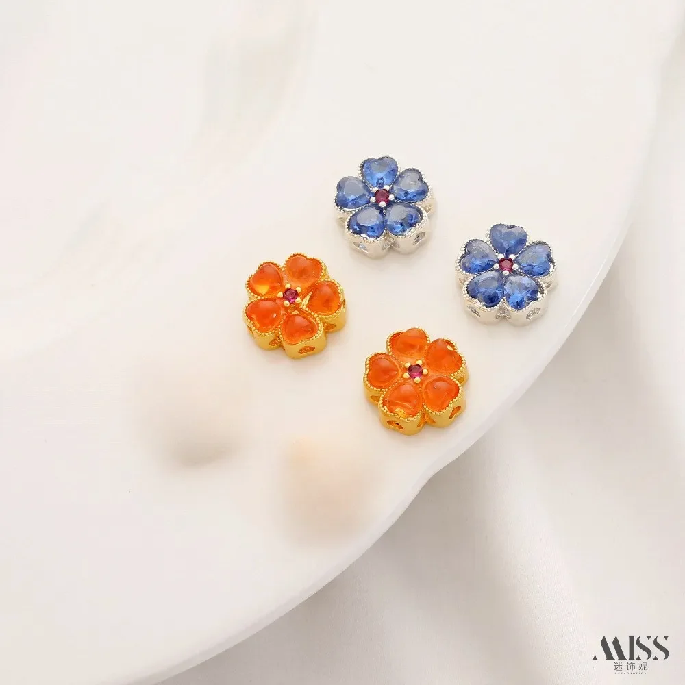 

18K Gold Color Zircon Peach Blossom Bead Imitation Jade Ice Four-leaf Clover Cherry Blossom Transfer Bead DIY Jewelry Accessorie