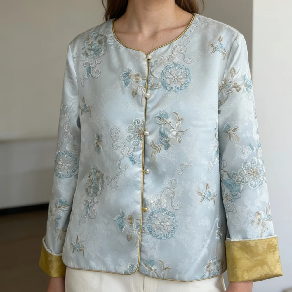 

Двусторонняя женская куртка в китайском стиле, пальто-тангу, ретро-топы в стиле ципао и ханьфу, вышитая рубашка с длинным рукавом, верхняя одежда, уличная одежда