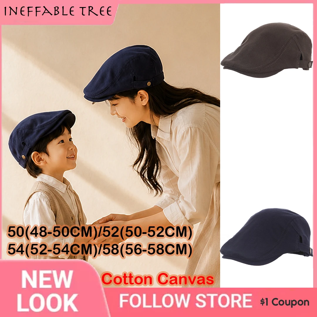 50/52/54/58CM Vintage Cotton Canvas Flat Cap Adjustable Newsboy Beret Casual Hat for Men & Women All-match Streetwear Accessory
