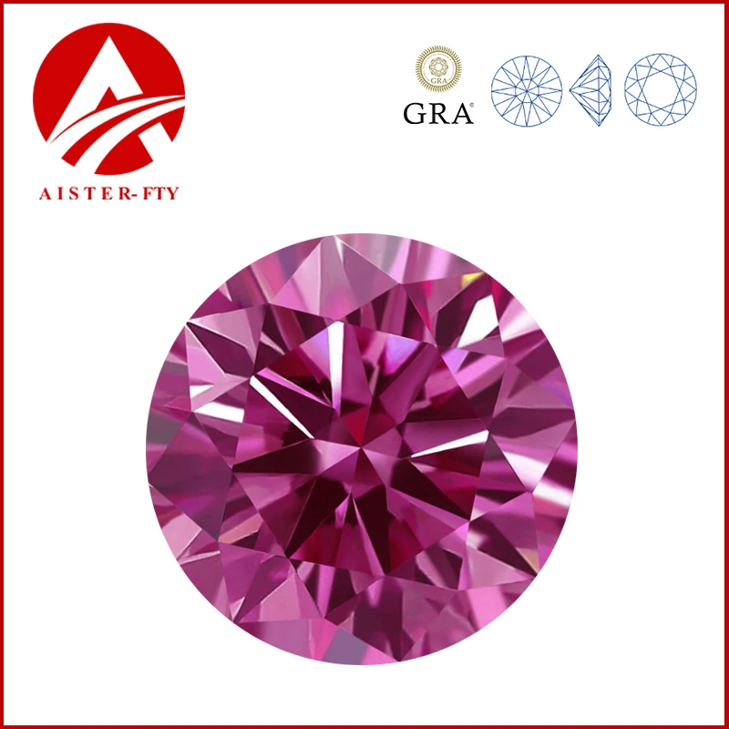 

Pink Moissanite Stone with GRA Certificate 0.5-5.0ct Round Cut Certified Moissanite Diamond Positive Pass Tester