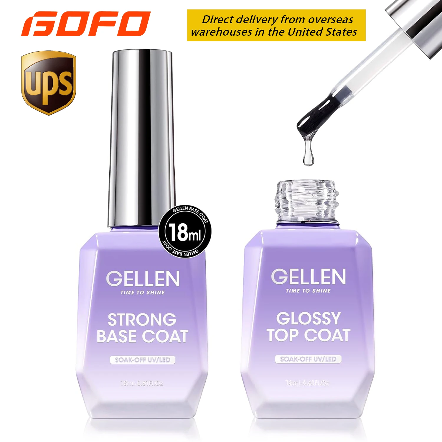 

Гель-база для ногтей Gellen, эмалированный верх и рост, без протирания, 2 шт., 18 мл, превосходный набор для замачивания, прочный ультра глянцевый топгель