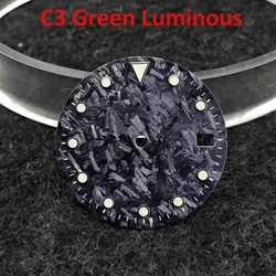 28.5MM Watch Dial Black Carbon Brazed Vertical Watch Faces for NH35 NH36 Movement C3/BGW9 Green Luminous Watches Parts