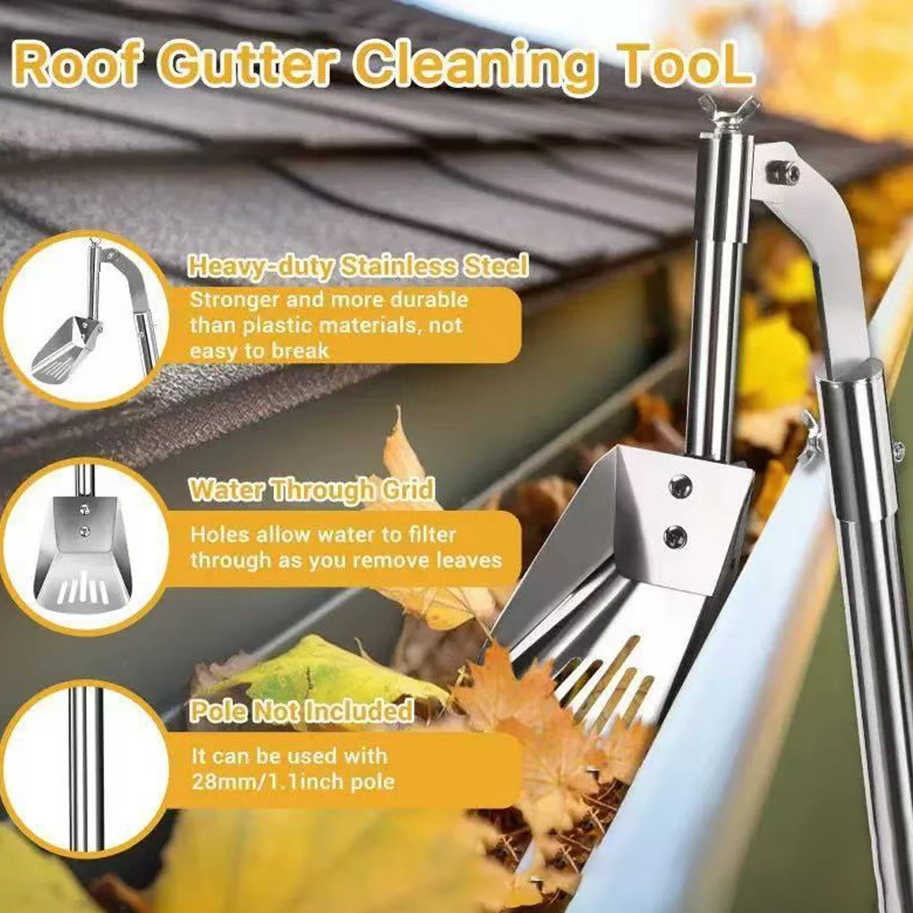 1pc Gutter Cleaning Shovels Thicken Rustproof Gutter Cleaner Scoop Foldable Sturdy Leaf Cleaning Spoon Roof Eave Gutters