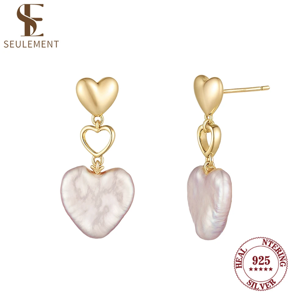 

Seulement S925 Sterling Silver Heart-Shaped Baroque Pearl Earrings Unique Irregular Pearl Romantic&Chic Jewelry for Women Gift