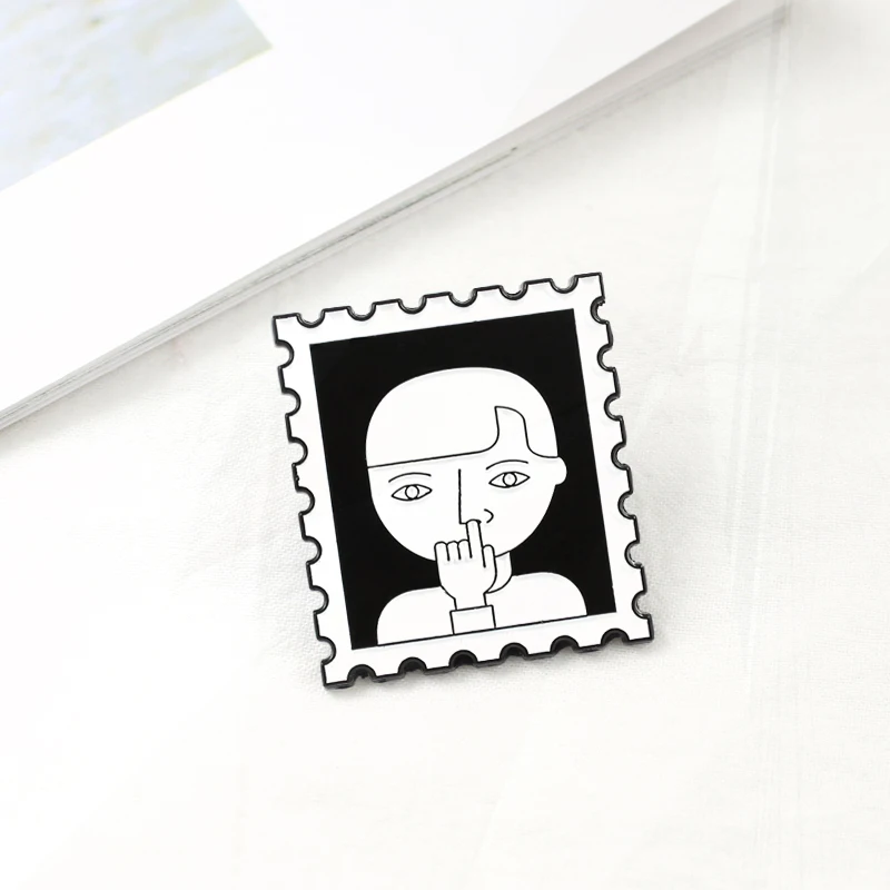 digging his nostrils Funny Self-portrait Badge Backpack Enamel Pins Gift Spille Black and white photo Stamp Boy Pin Little boy