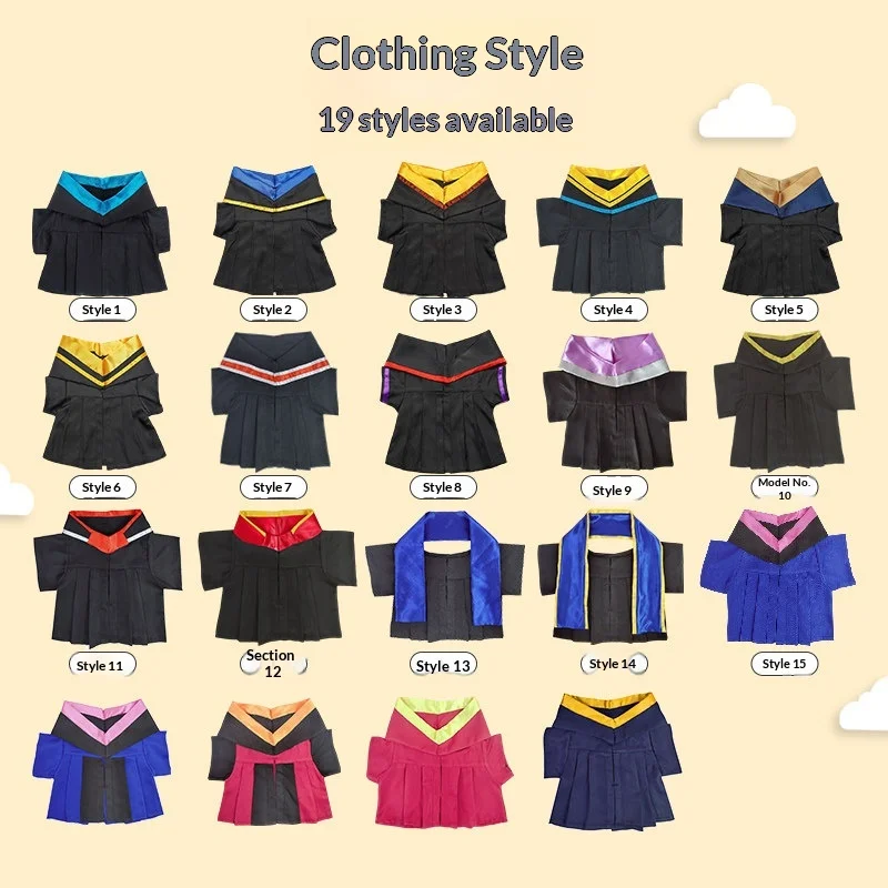 Graduation Gown And Cap Custom Embroidery For Stuffed Bear Plush Dolls Kindergarten University Outfits With Customized Name Logo