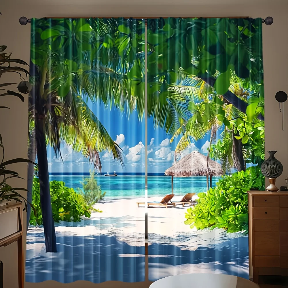 tropical beach palm curtain for living room bedroom privacy and decor vacation style polyester fabric Enhance spatial aesthetics