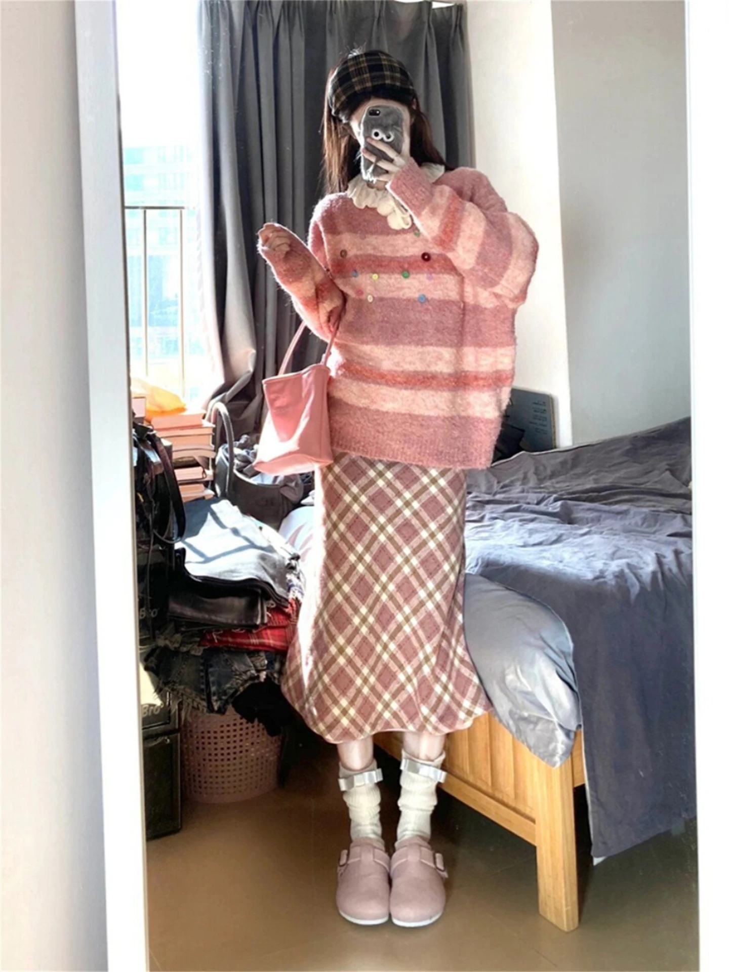 

Юбка женская твидовая с высокой талией, прямого кроя, А-силуэт, весна-осень, утягивающая, больших размеров, в студенческом стиле, теплая, нежная