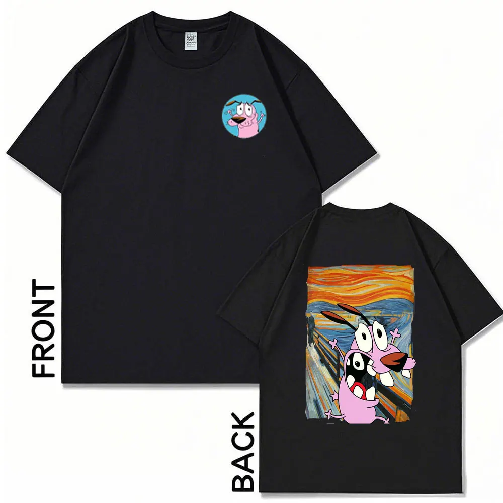 Cute Courage The Cowardly Dog Animated T-Shirts for Men Women Summer Fashion Brave Cartoon Prints Elastic Sports Tops Cotton